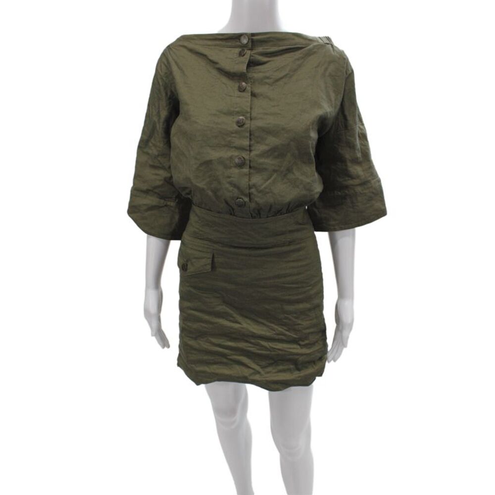 Nicole Miller Collection Womens Blouson Dress Green Boatneck 3/4Sleeve Size M